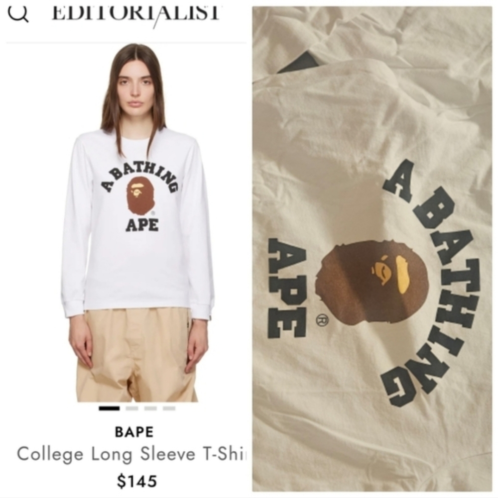 Bape Nwot bathing Ape College Long Aleev D White Logo Shirt S